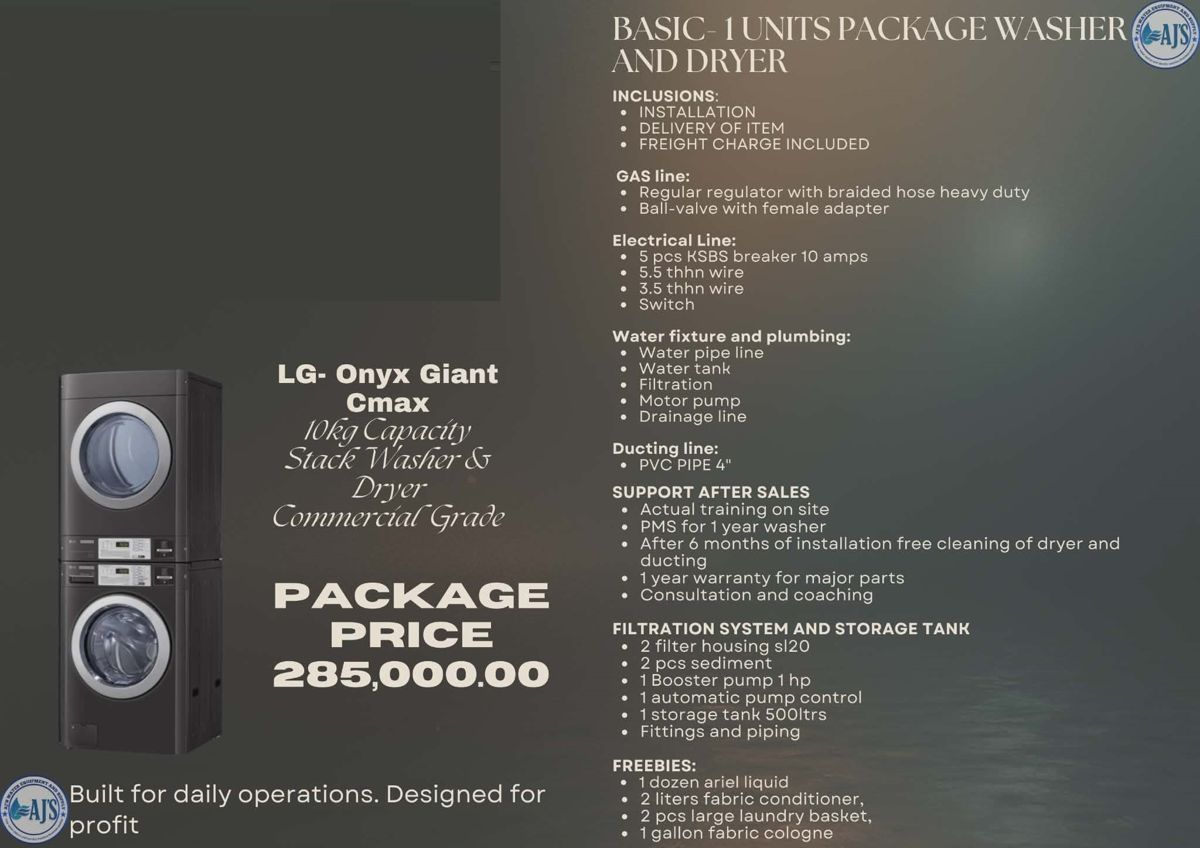 Basic single-unit commercial washer and dryer laundry package