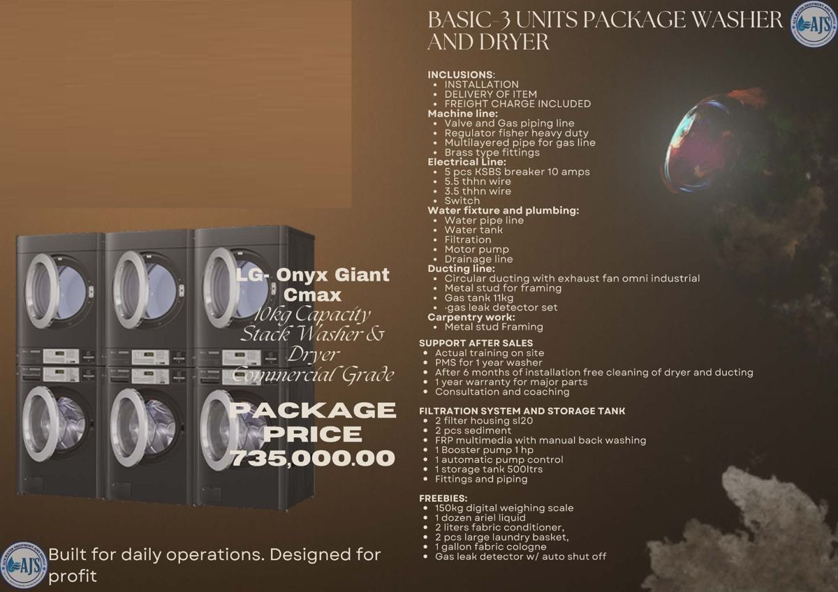 Basic 3-unit commercial washer and dryer laundry package